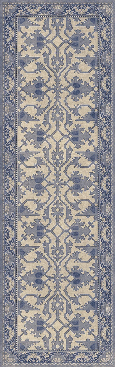 Williamsburg Lotto Ushak Light Breeze - vinyl floor cloth sizes 24x77, 30x96, 36x115