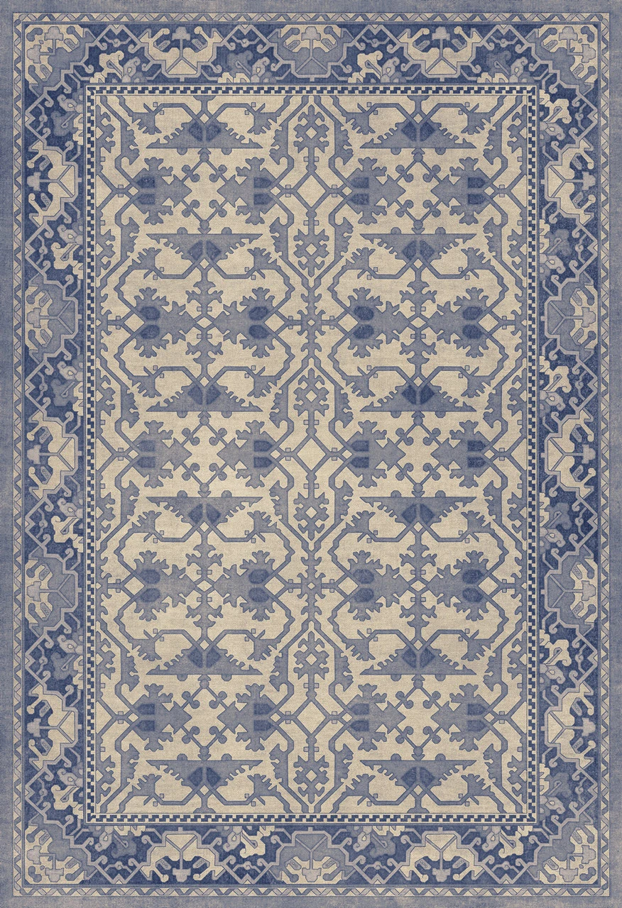 Williamsburg Lotto Ushak Light Breeze - vinyl floor cloth sizes 52x76, 70x102, 84x120