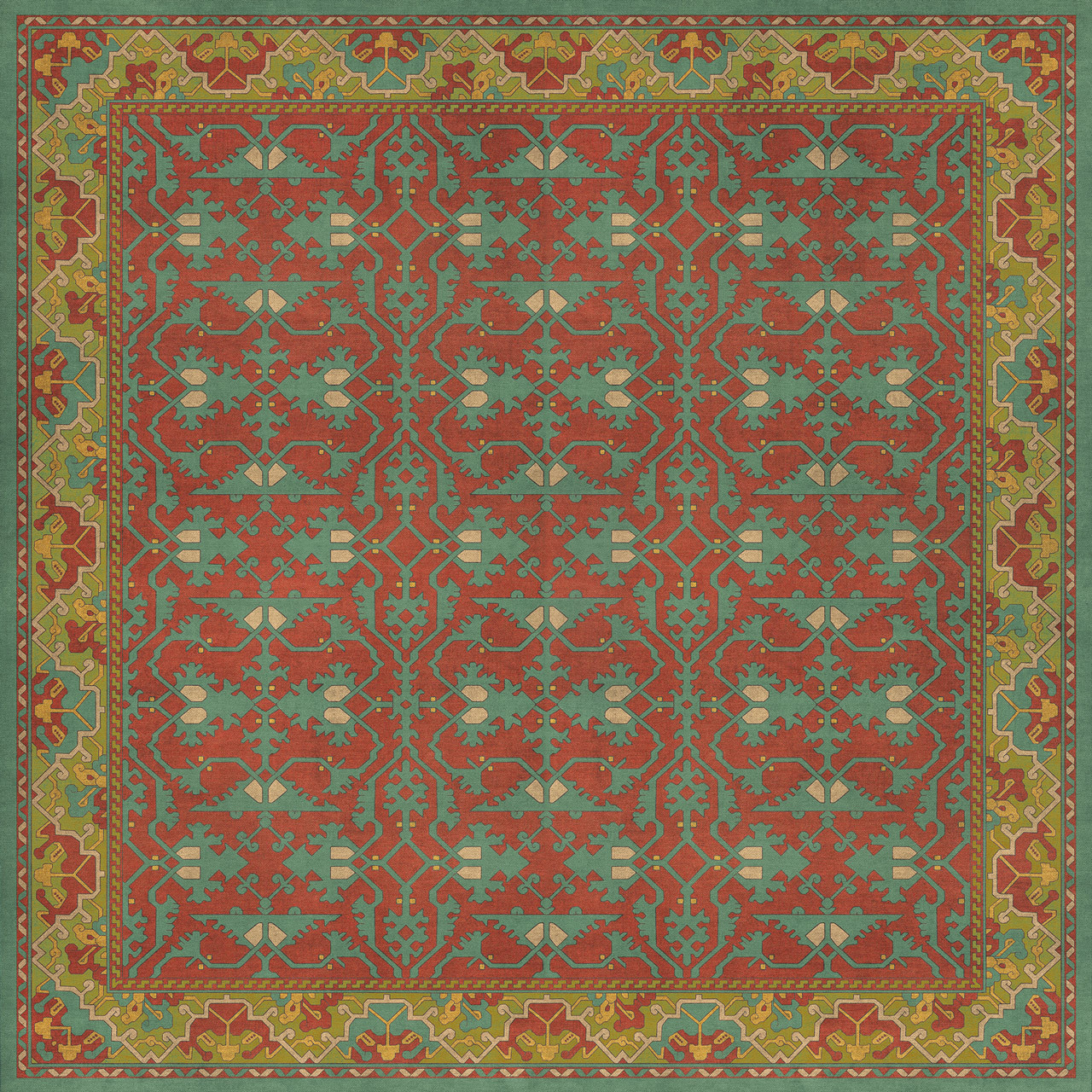 Williamsburg Lotto Ushak Any Lifetime - vinyl floor cloth sizes 96x96, 120x120