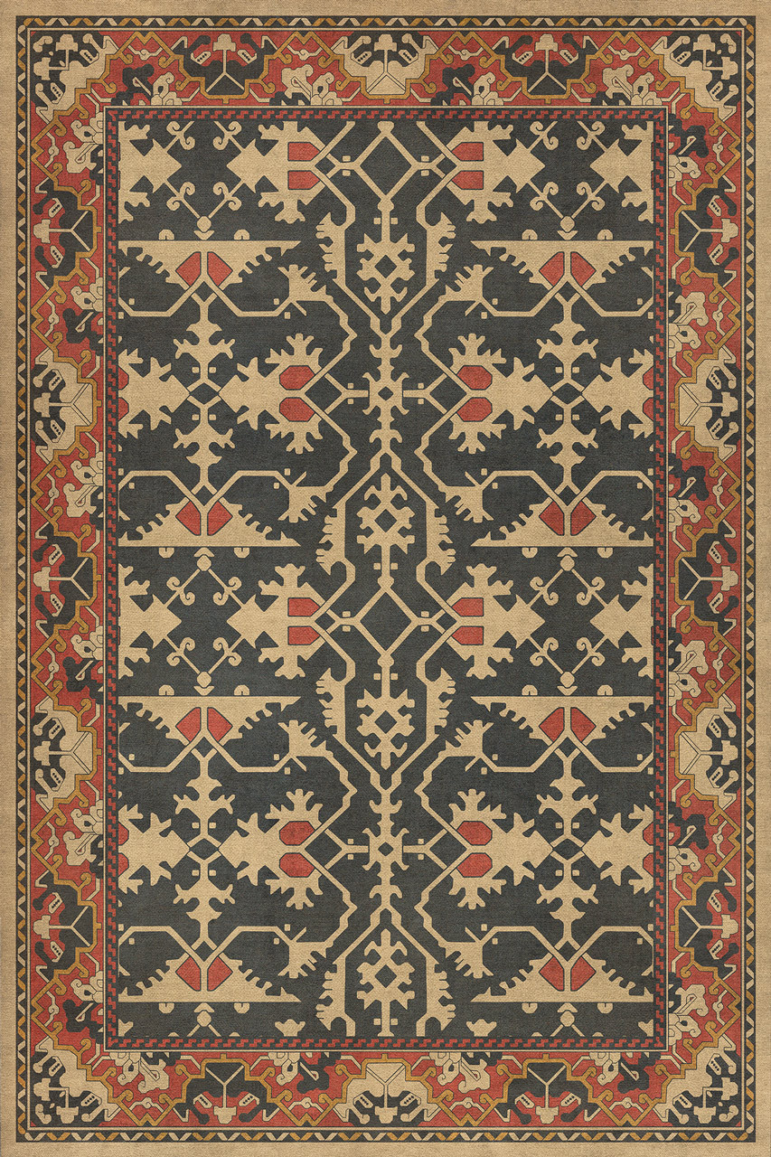 Williamsburg Lotto Ushak Description of Love - vinyl floor cloth sizes 20x30, 24x36, 30x44, 38x56