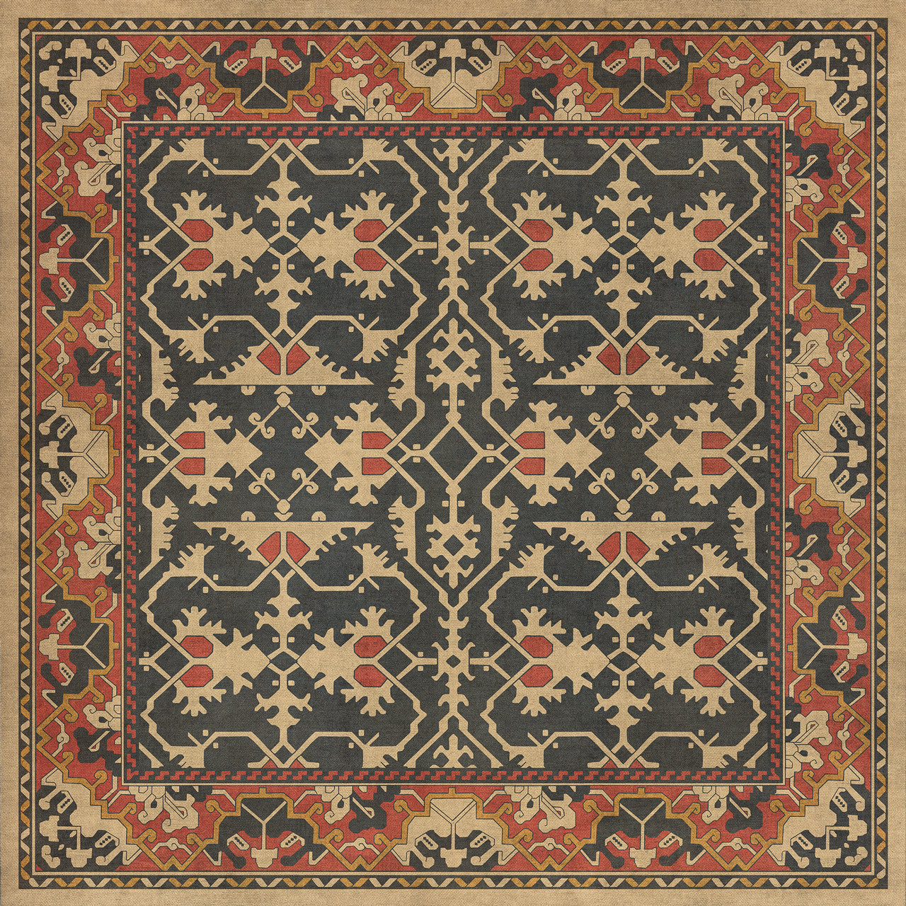 Williamsburg Lotto Ushak Description of Love - vinyl floor cloth sizes 60x60, 70x70
