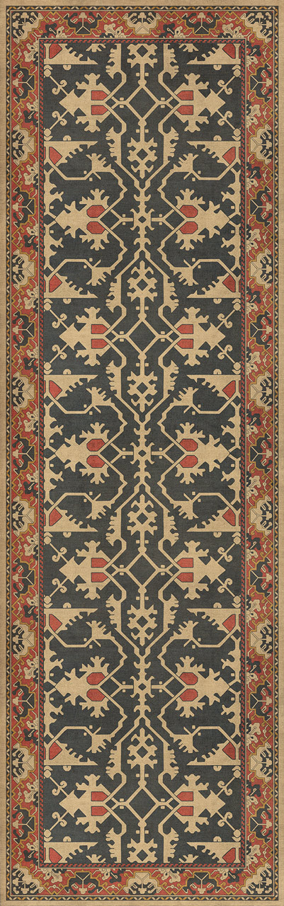 Williamsburg Lotto Ushak Description of Love - vinyl floor cloth size 36x115