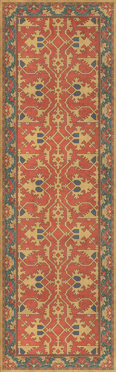 Williamsburg Lotto Ushak A Fire in my Hand - vinyl floor cloth size 36x115