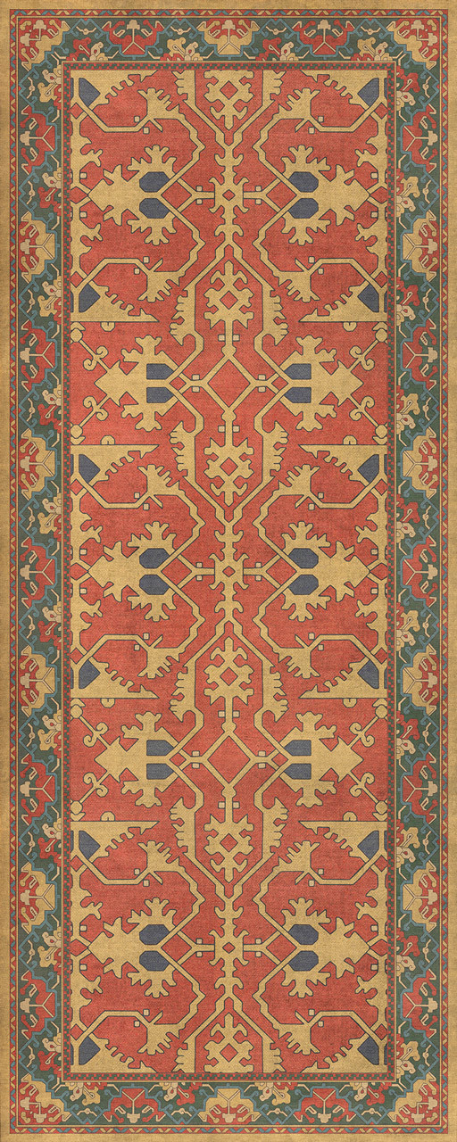 Williamsburg Lotto Ushak A Fire in my Hand - vinyl floor cloth size 36x90