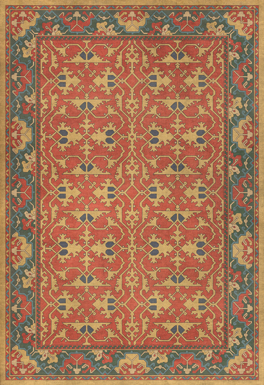 Williamsburg Lotto Ushak A Fire in my Hand - vinyl floor cloth sizes 52x76, 70x102