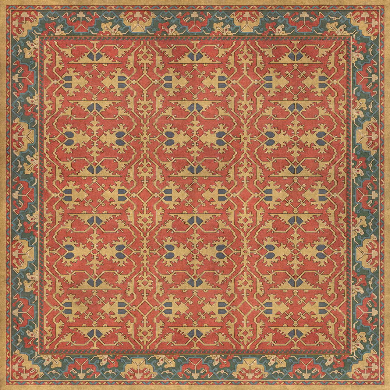 Williamsburg Lotto Ushak A Fire in my Hand - vinyl floor cloth sizes 96x96, 120x120