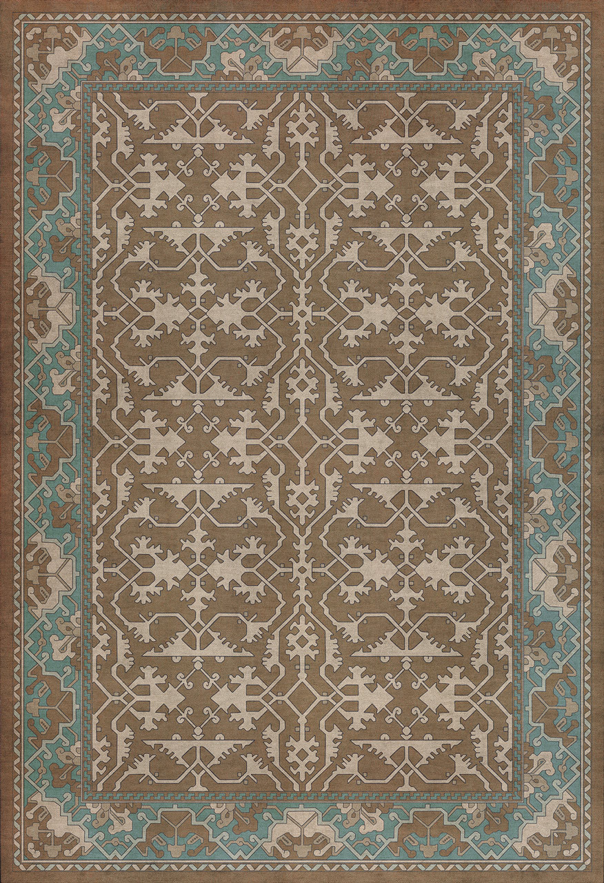Williamsburg Lotto Ushak A Birdsong - vinyl floor cloth sizes 52x76, 70x102, 84x120