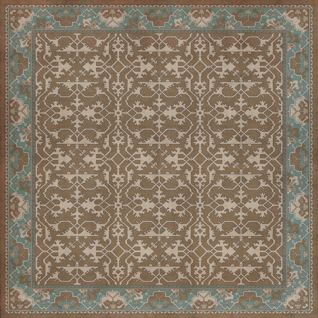 Williamsburg Lotto Ushak A Birdsong - vinyl floor cloth sizes 96x96, 120x120