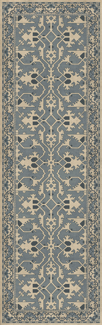 Williamsburg Lotto Ushak At the Twilight - vinyl floor cloth sizes 24x77, 30x96, 36x115