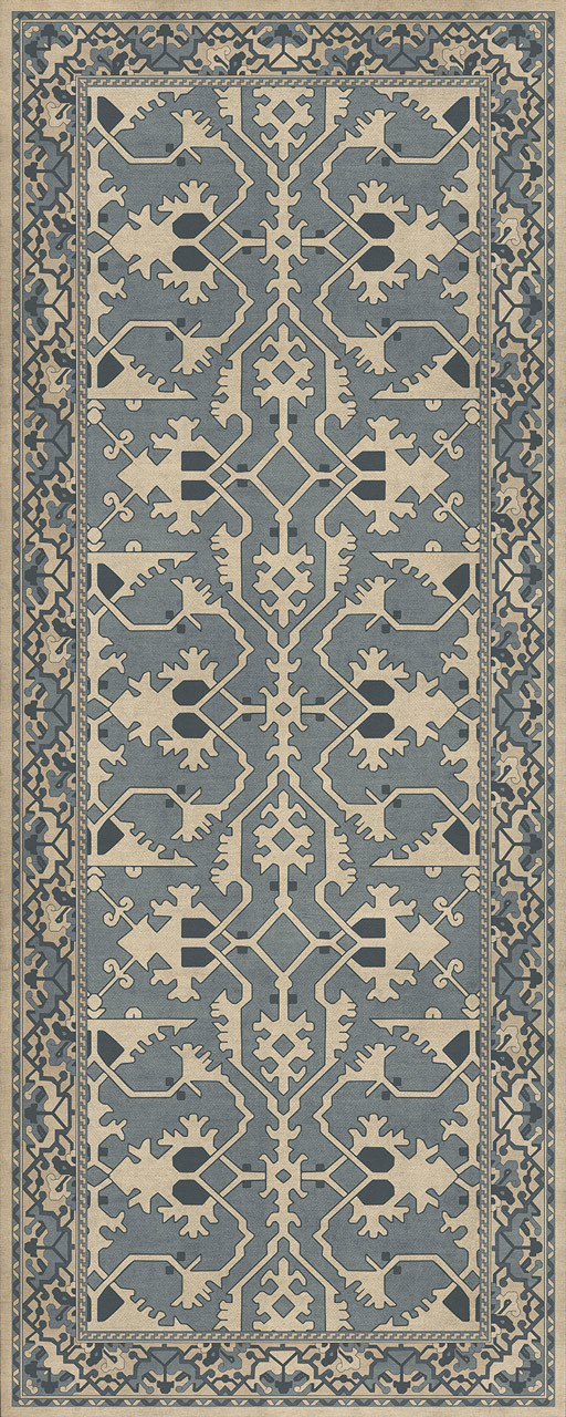 Williamsburg Lotto Ushak At the Twilight - vinyl floor cloth sizes 30x75, 36x90