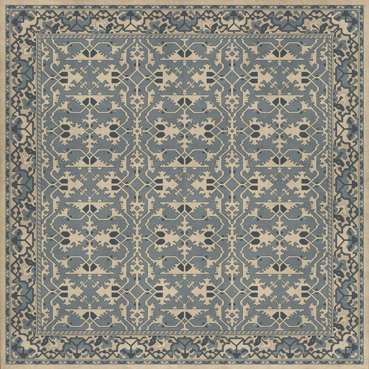 Williamsburg Lotto Ushak At the Twilight - vinyl floor cloth sizes 96x96, 120x120