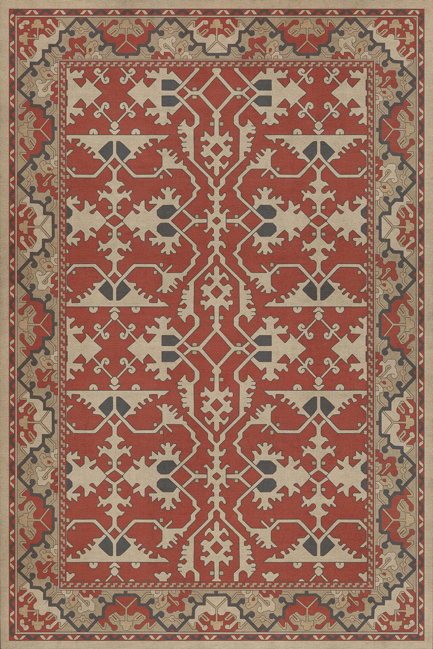 Williamsburg Lotto Ushak Bring Wine - vinyl floor cloth sizes 20x30, 24x36, 30x44, 38x56