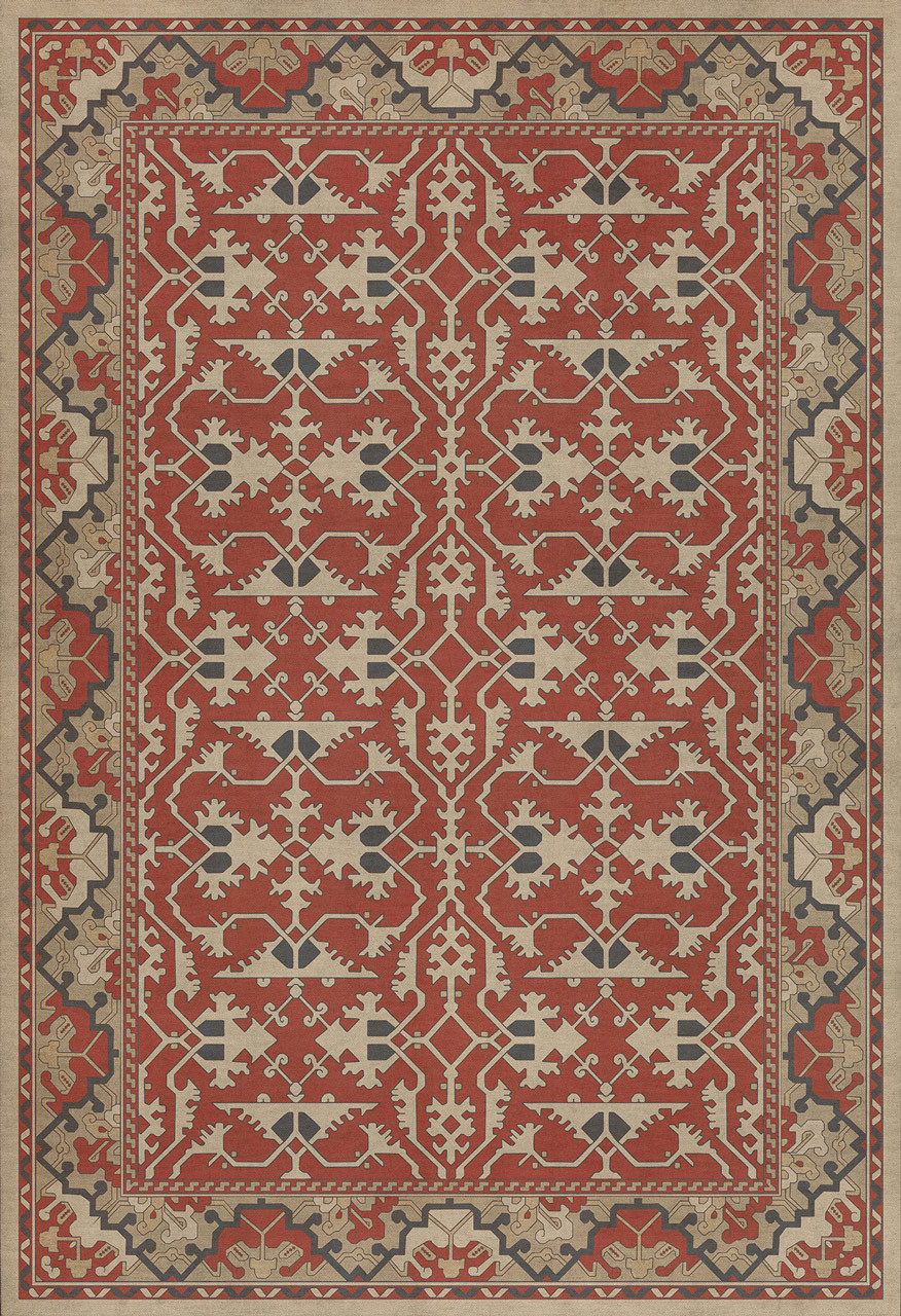 Williamsburg Lotto Ushak Bring Wine - vinyl floor cloth sizes 52x76, 70x102, 84x120