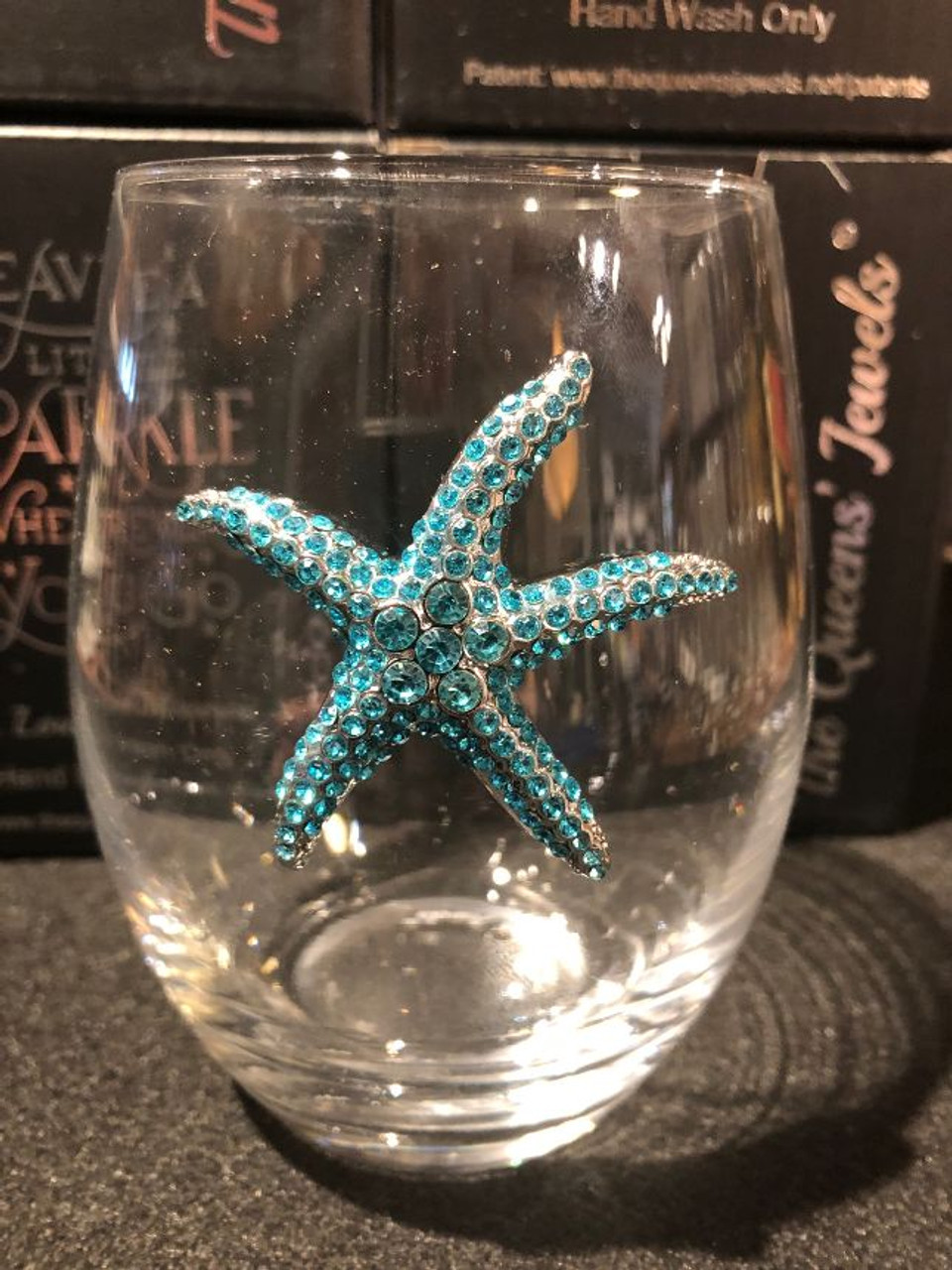 wine glass blue starfish