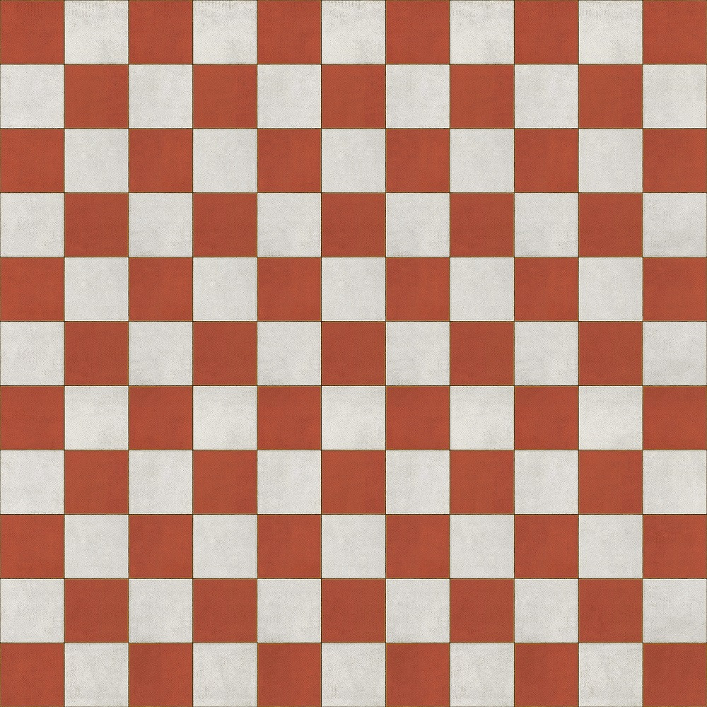Classic Pattern 7 Checked Out (lightly distressed) - vinyl floor cloth sizes 84x84, 96x96, 120x120