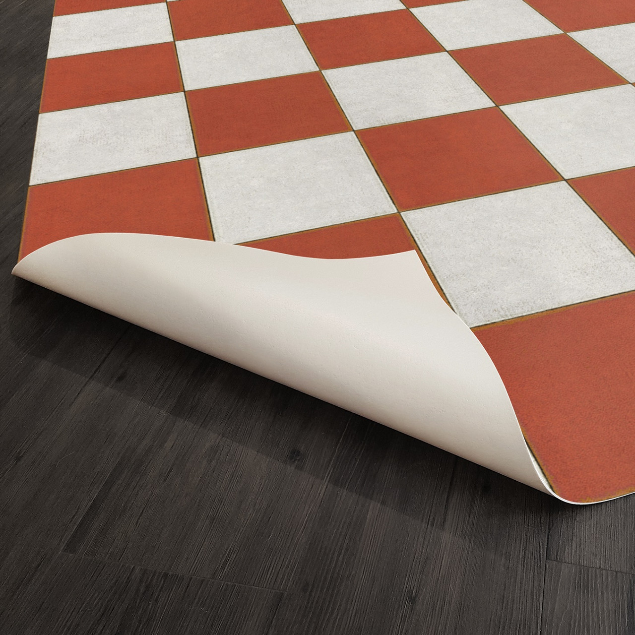 Classic Pattern 7 Checked Out (lightly distressed) - vinyl floor cloth underside 
