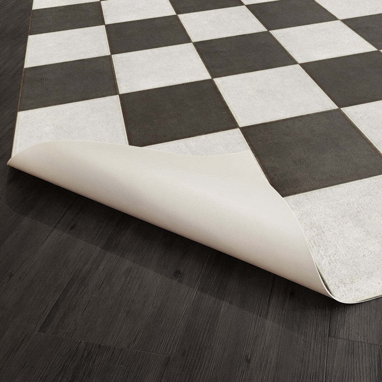Classic Pattern 7 Checkered Past (lightly distressed) vinyl floor cloth underside