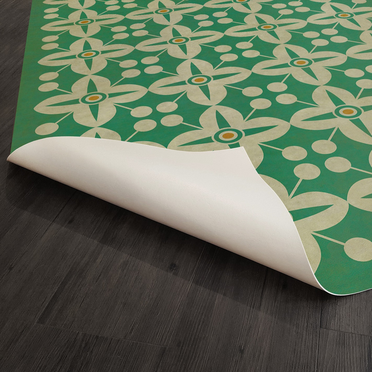 Classic Pattern 3 The Emerald City lightly distressed vinyl floor cloth underside 