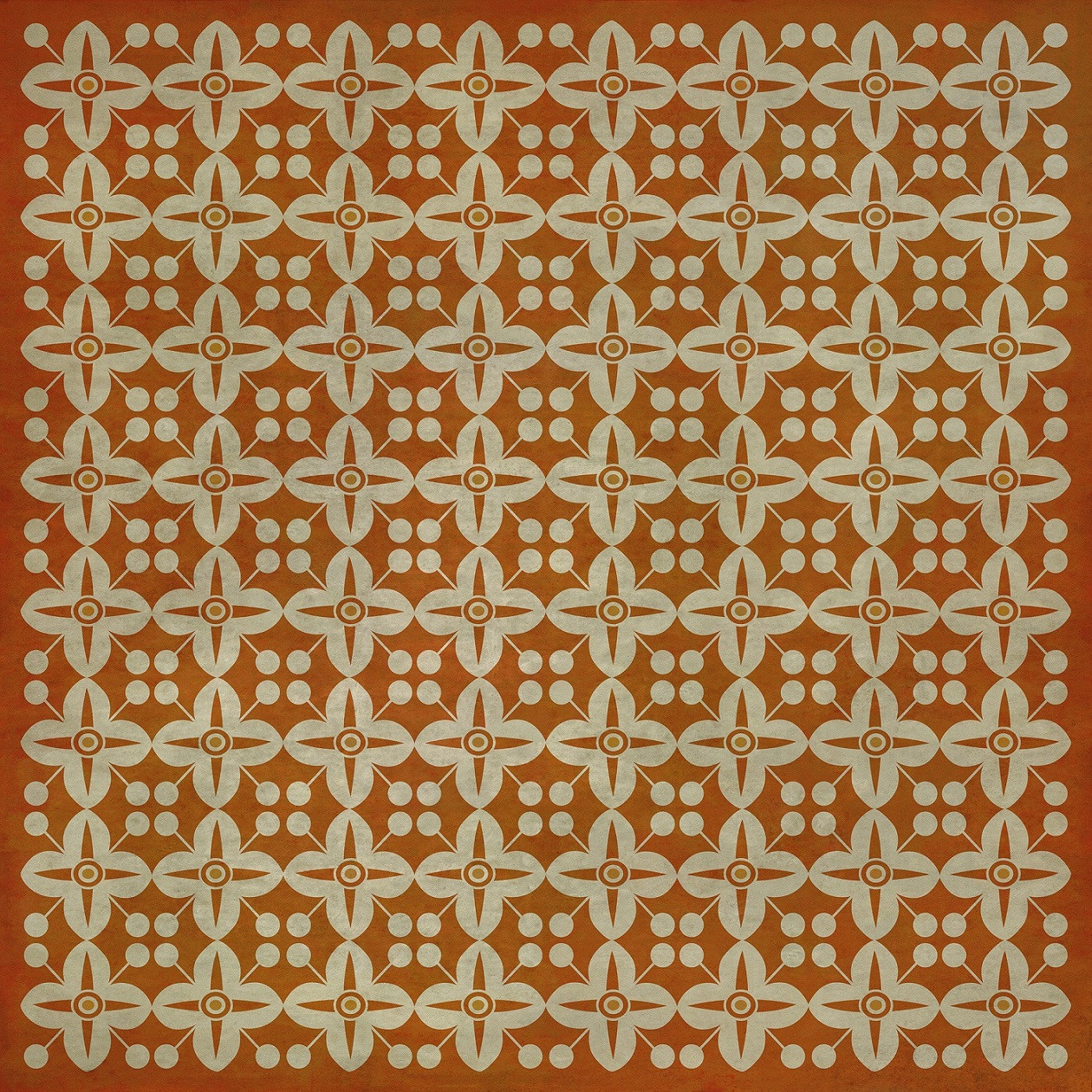 Classic Pattern 3 The Poppy Field (lightly distressed) - vinyl floor cloth sizes 84x84, 96x96, 120x120