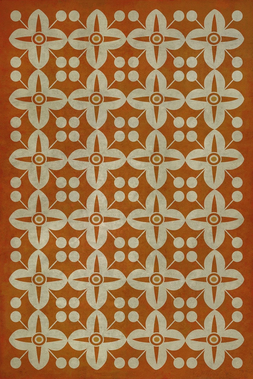 Classic Pattern 3 The Poppy Field lightly distressed vinyl floor cloth sizes  20x30, 24x36, 30x44, 38x56, 52x76, 70x102