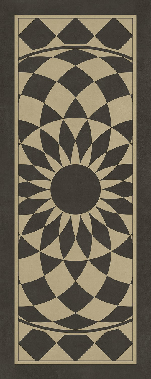 Classic Pattern 1 We're All Mad Here lightly distressed vinyl floor cloth sizes 36x90, 30x75