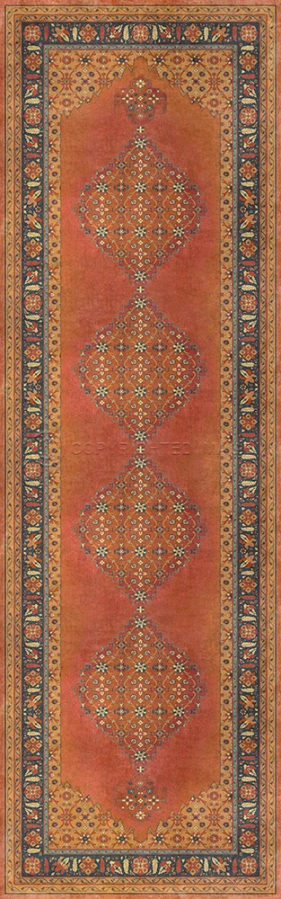 Agra Mughal - vinyl floor cloth sizes 24x77, 30x96, 26x83, 36x115