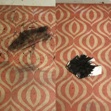 Tiki Torch muck on vinyl floor cloth - no problem!  Tiki Torch muck on vinyl floor cloth - no problem!