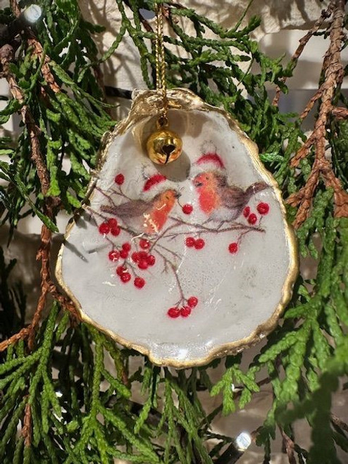 Oyster shell ornament - two birds