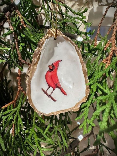 Oyster shell ornament - cardinal