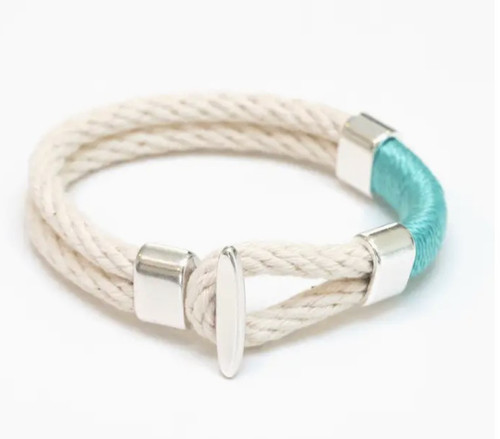Cambridge - Ivory/Turquoise/Silver - Nautical Rope Bracelet