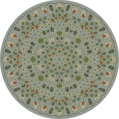 Spicher Biltmore Arabesque Bloom Aqua Verdure - round vinyl floor cloth