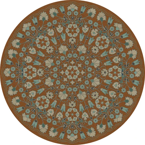 Biltmore Arabesque Bloom Cognac and Sea Glass - round vinyl floor cloth
