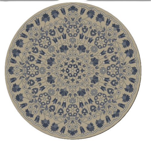 Spicher Biltmore Arabesque Bloom Indigo Linen - round vinyl floor cloth