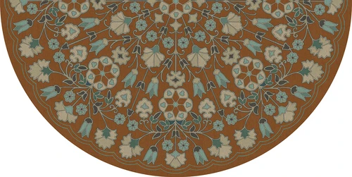 Biltmore Arabesque Bloom Cognac and Sea Glass - half round vinyl floor cloth