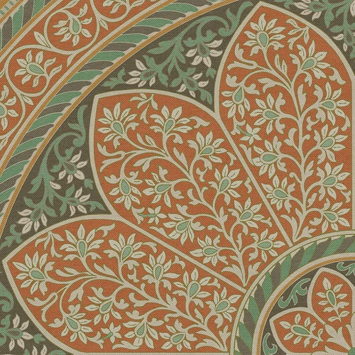 Estate Tracery Verdigris Flame - round vinyl floor cloth detail