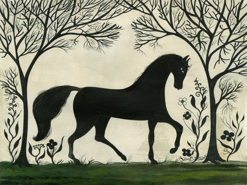 Animal Silhouette Horse facing right - vinyl floor cloth sizes 36x48, 48x60