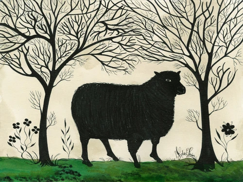 Animal Silhouette Sheep facing right - vinyl floor cloth sizes 36x48, 48x60