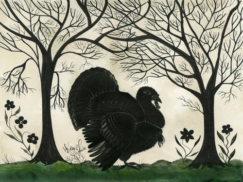 Animal Silhouette Turkey facing right - vinyl floor cloth sizes 36x48, 48x60