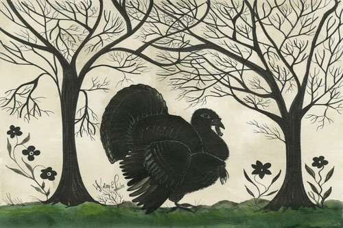 Animal Silhouette Turkey facing right - vinyl floor cloth size 24x36