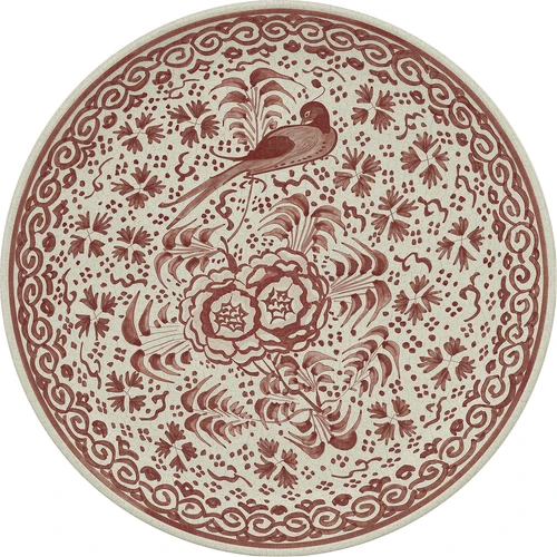 Avian Garden Carmine - vinyl floor cloth all round sizes