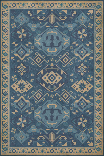 Williamsburg Traditional Indigo - vinyl floor cloth image for all rectangle sizes