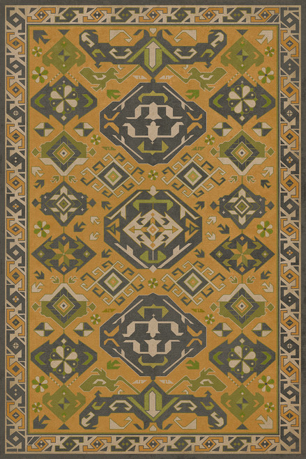 Williamsburg Traditional Mustard - vinyl floor cloth image for all rectangle sizes 