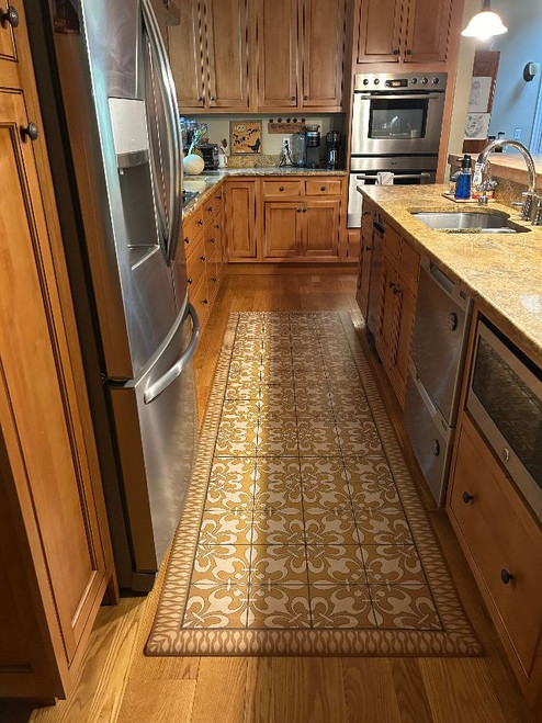 Classic Pattern 55 Busy as a Bee - vinyl floor cloth 36x115 as used in a kitchen 