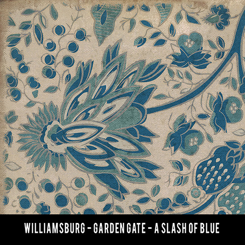 Williamsburg Garden Gate A Slash of Blue - vinyl floor cloth swatch sample