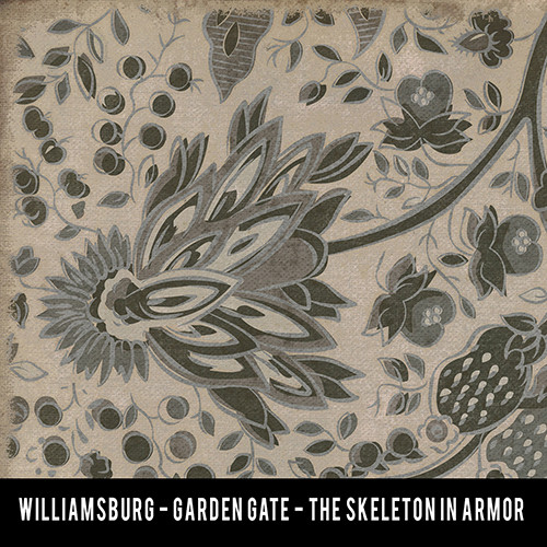 Williamsburg Garden Gate The Skeleton in Armor - vinyl floor cloth sample swatch