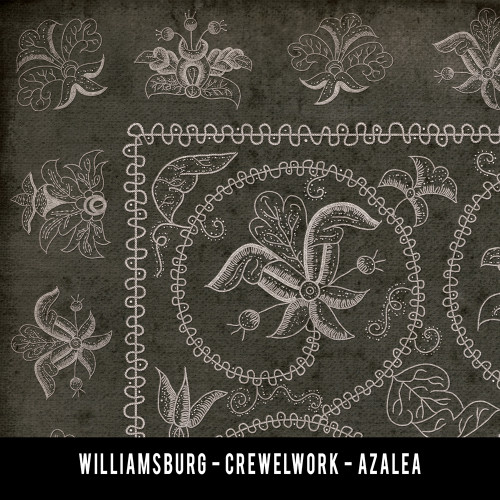 Williamsburg Crewelwork Azalea - vinyl floor cloth swatch sample