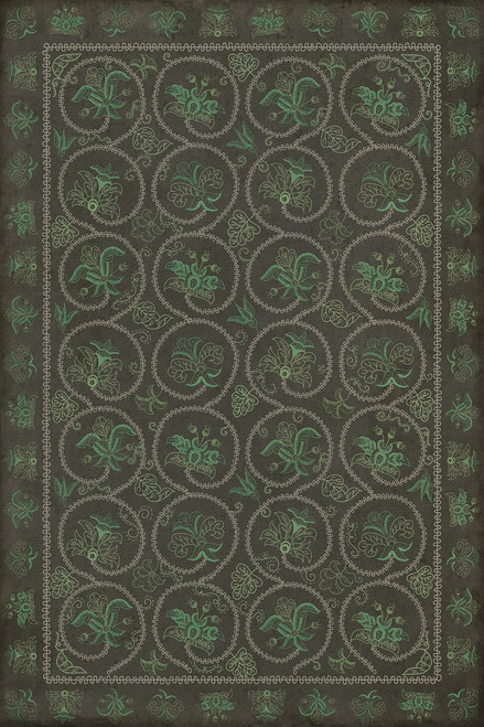 Williamsburg Crewelwork Beebalm - vinyl floor cloth, Image for all rectangle sizes 