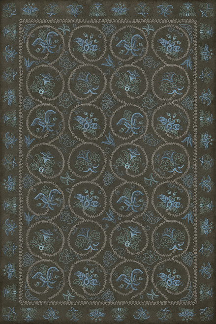Williamsburg Crewelwork Delphinium - vinyl floor cloth, Image for all rectangle sizes