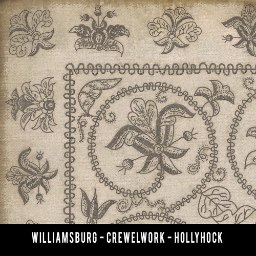 Williamsburg Crewelwork Hollyhock - vinyl floor cloth swatch sample