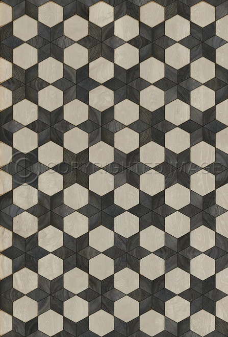 Illuminated Black Star - vinyl floor cloth sizes 20x30, 24x36, 30x44, 38x56